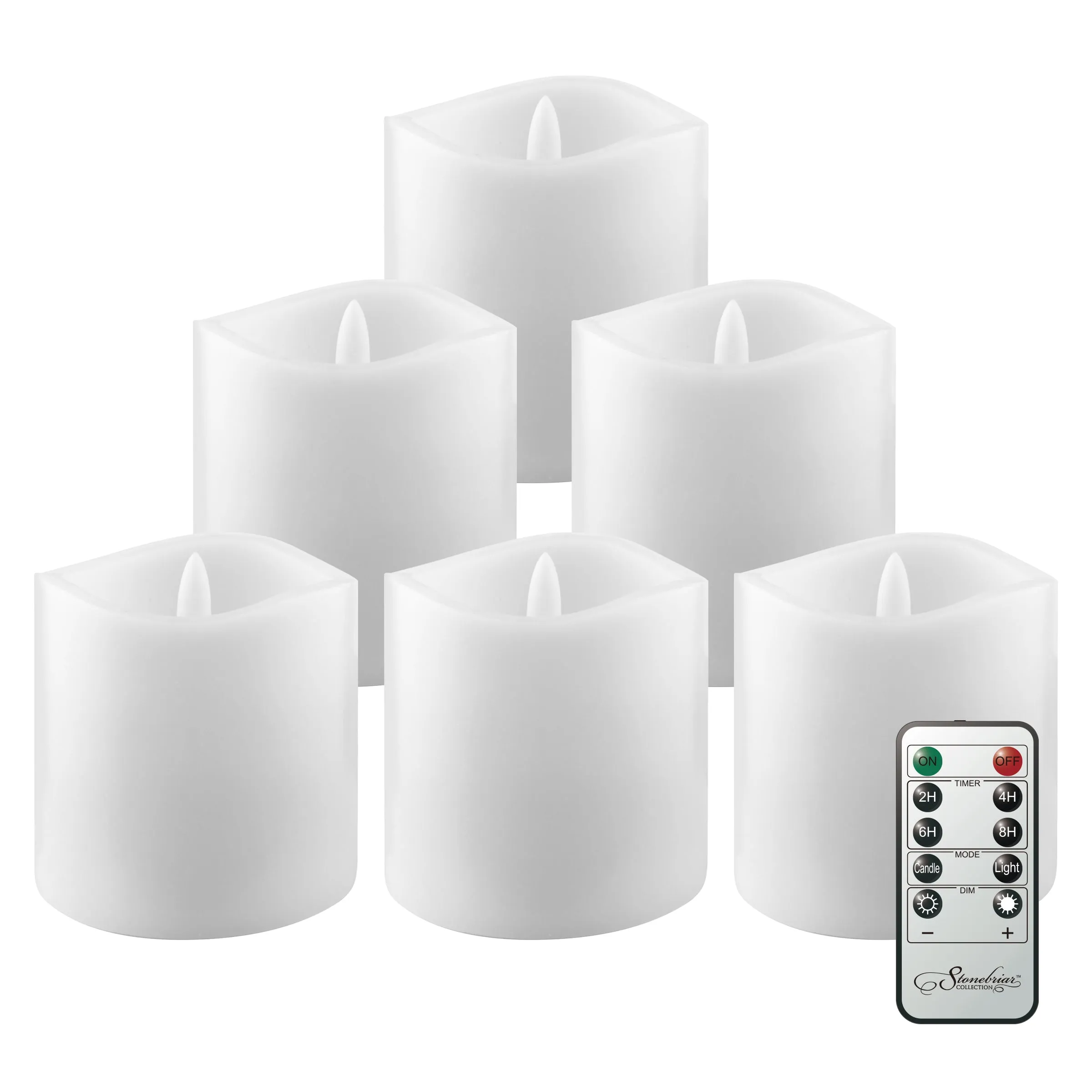 6 Pack Real Wax 3x3 Flameless LED Pillar Candles with Remote and Timer (WS)