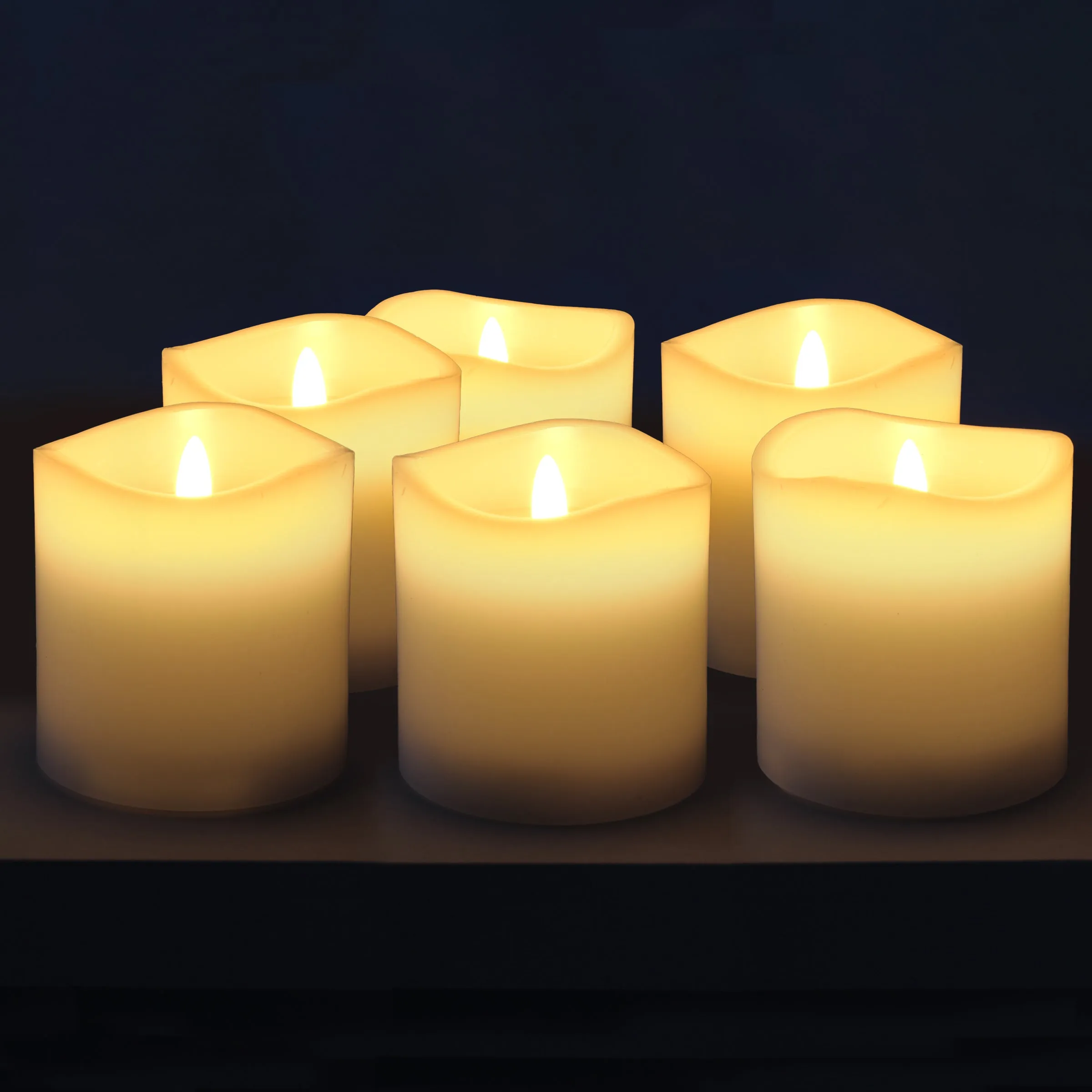 6 Pack Real Wax 3x3 Flameless LED Pillar Candles with Remote and Timer (WS)