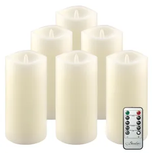 6 Pack Real Wax 3x6 Flameless LED Pillar Candles with Remote and Timer