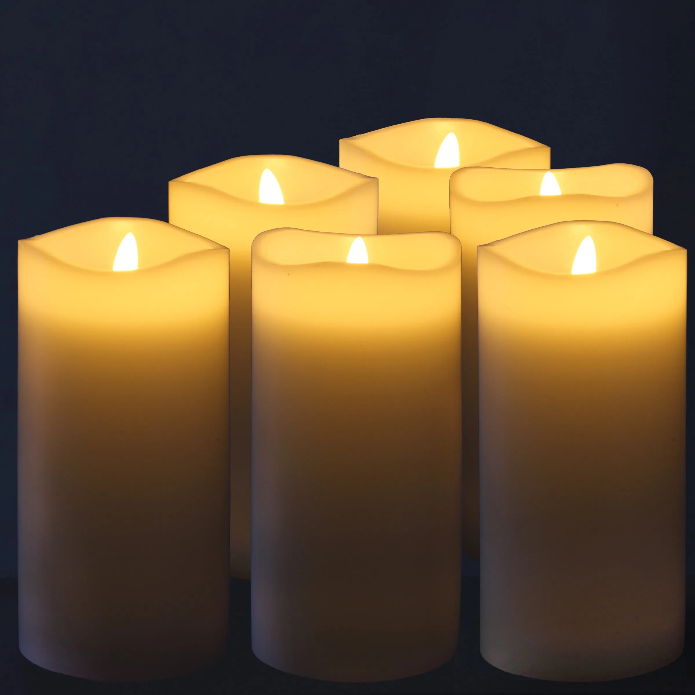 6 Pack Real Wax 3x6 Flameless LED Pillar Candles with Remote and Timer