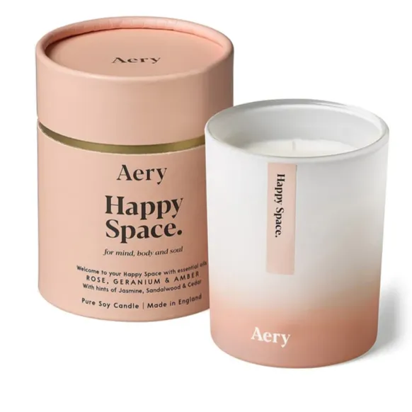 Aery Living - Candles | Happy Space Scented Candle | Rose Geranium & Amber