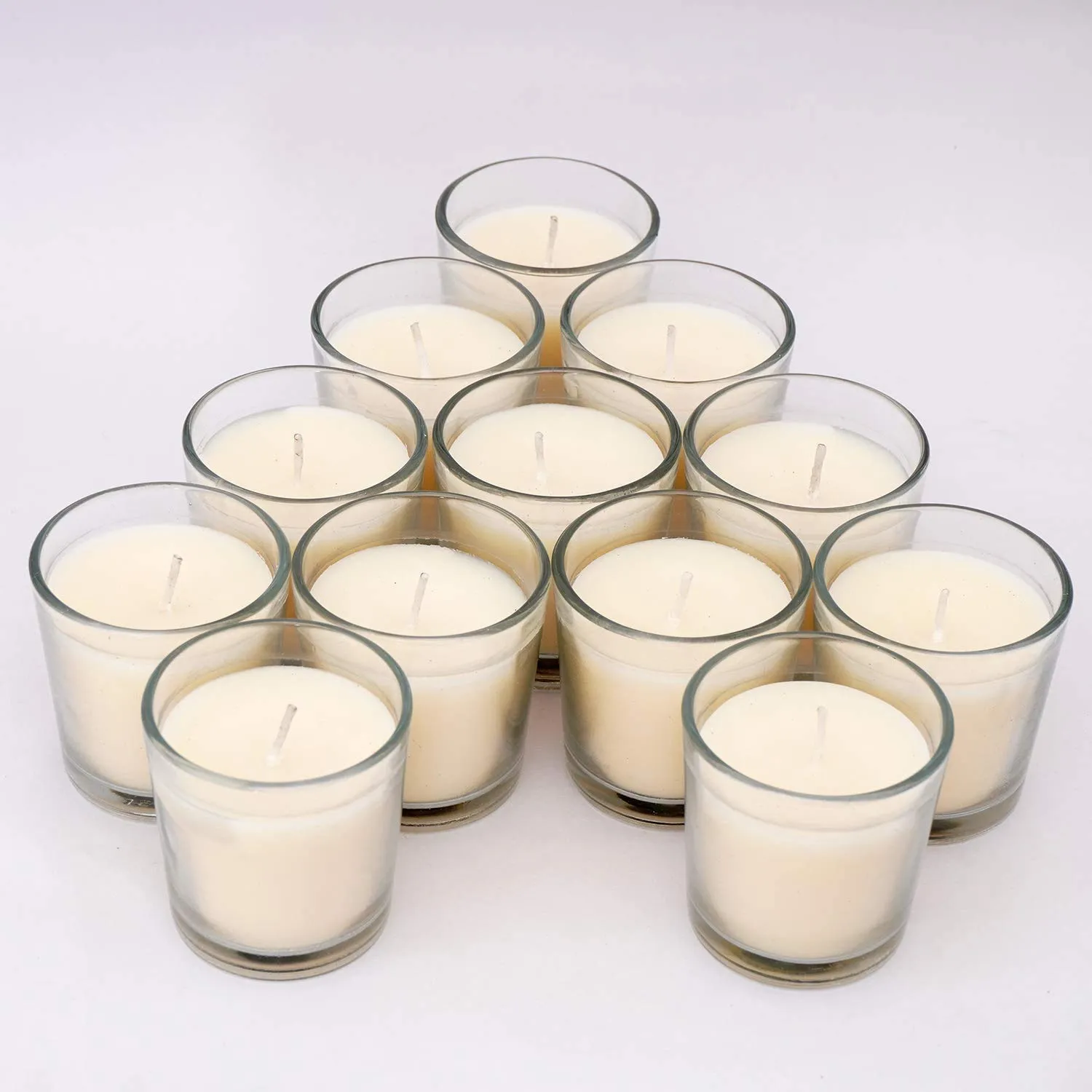 Ampliscent White Scented Glass Votive Candle - Set of 12 | Bulk Pack for Weddings, Bridal Showers or Home Parties and Centerpieces (Citrus Orange)