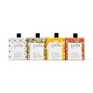 Assorted Soy Candles Set: N°1 Linseed Flower & Goat Milk, N°2 Laurel Leaf & Olive, N°3 Tea Leaf & Honey Flower, N°4 Green Orange & Oak Moss
