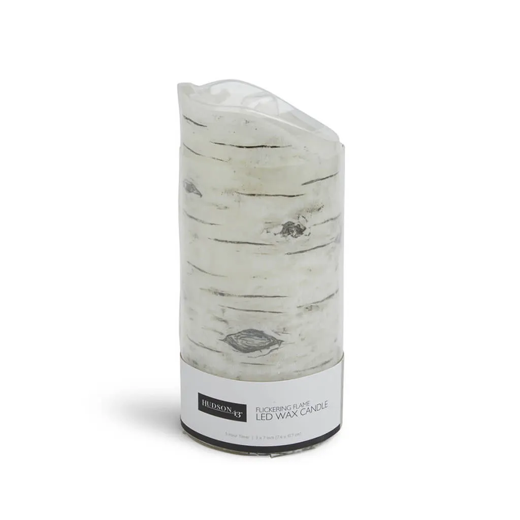 Birch Flickering Flame LED Wax Candle, 3in x 7in