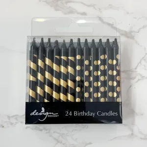 Black with Gold Stripes and Dots Stick Candles
