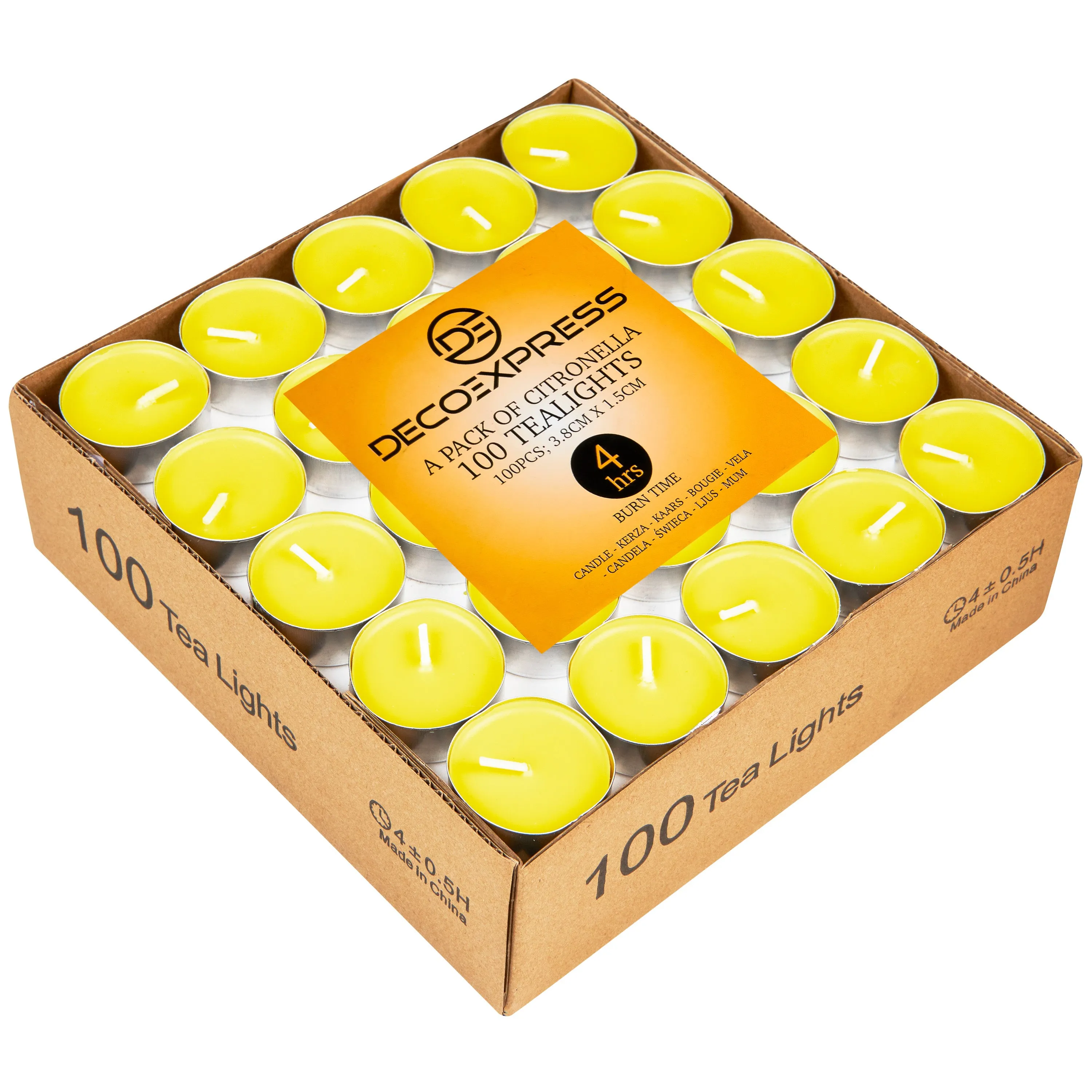 Deco Express Citronella Tealight Candles Multipack - Yellow 100/4 Hours