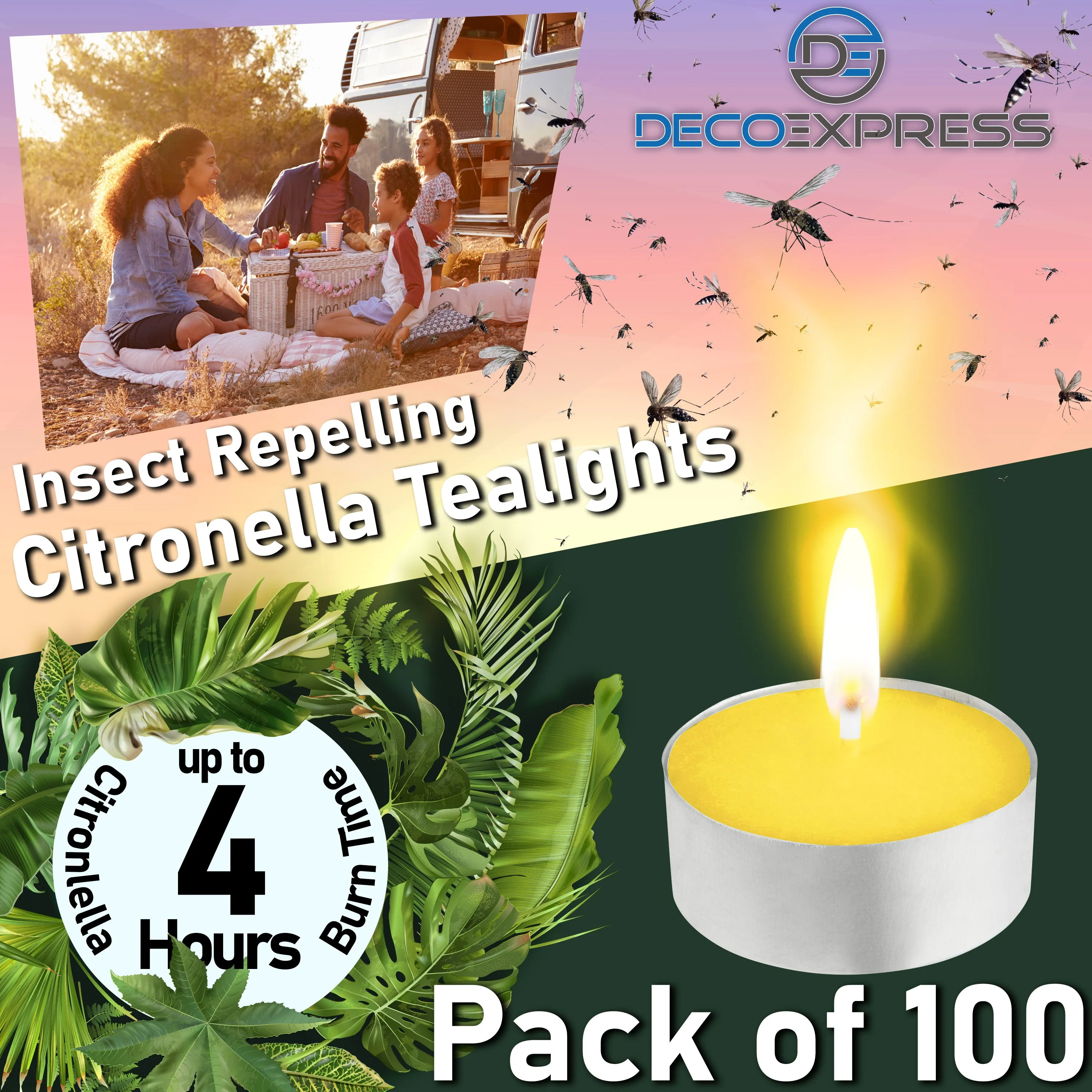 Deco Express Citronella Tealight Candles Multipack - Yellow 100/4 Hours