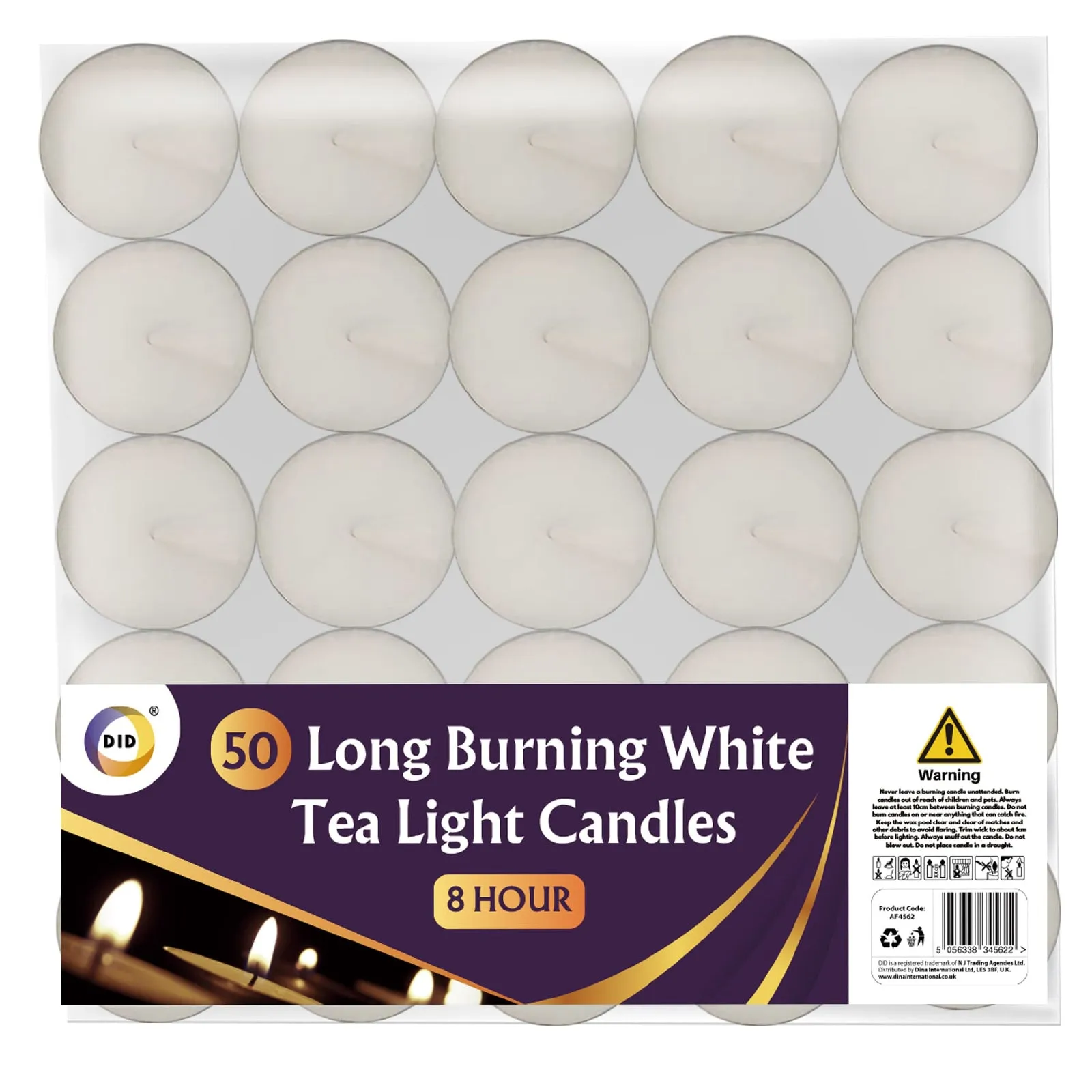 DID Long Burning White Tea Light Candles 50 Pack