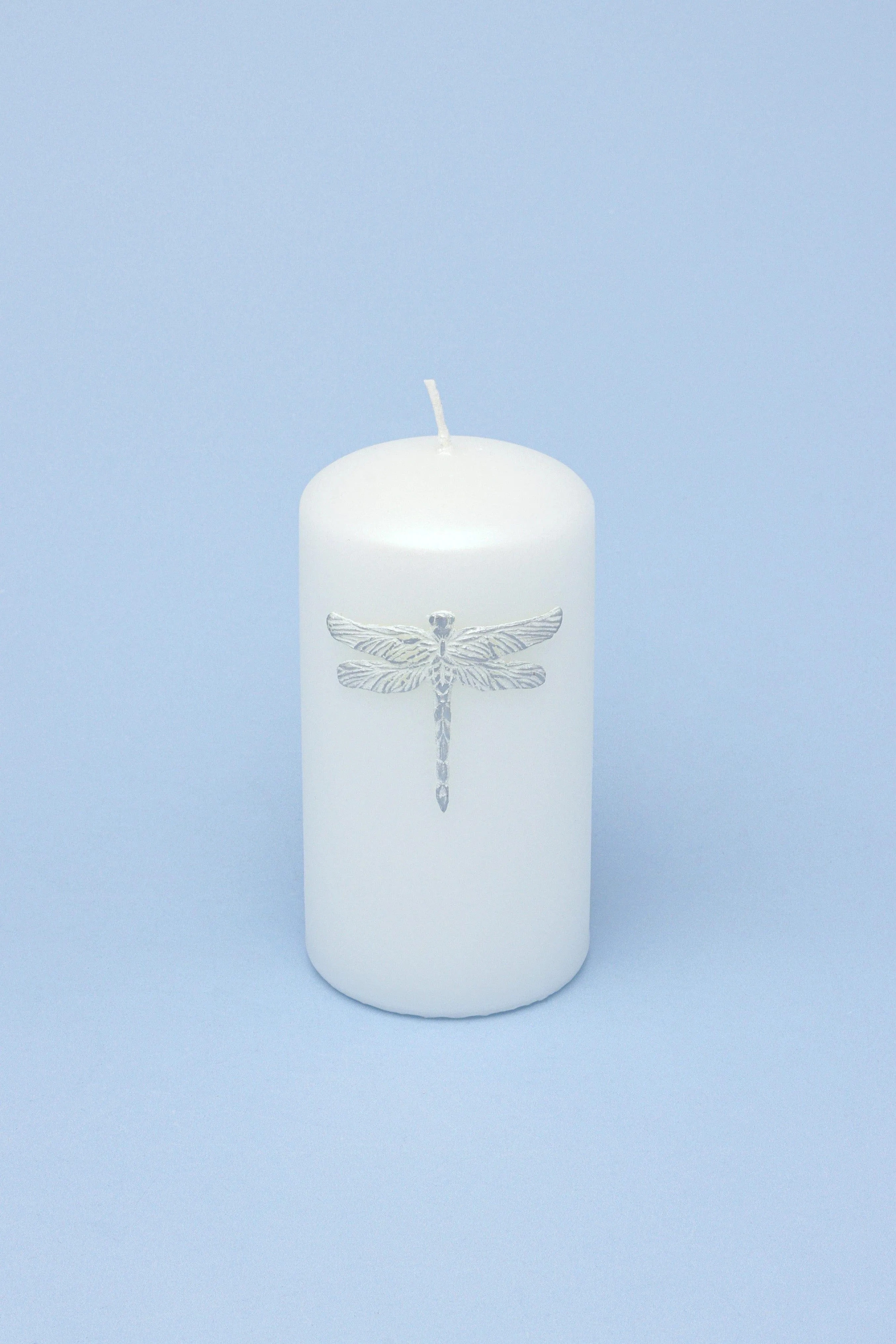Dragonfly Nature White Elegant Pillar Candle