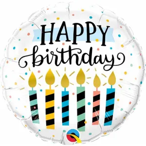 Illuminate the Festivity 18 Inch Birthday Candles & Dots Foil Balloons (5/Pk)