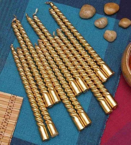 Kigs Enterprise 12 Pcs Designer Golden Spiral Pillar Candle 10 inch Long for Party, Daily use, Candle (Pack of 12 Pcs, Golden) ( 10 Inch) (Pack of 12 Pcs 10 Inch, Golden)