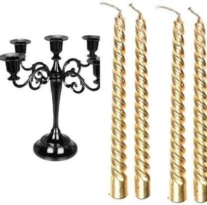 Kigs Enterprise 12 Pcs Designer Golden Spiral Pillar Candle 10 inch Long for Party, Daily use, Candle (Pack of 12 Pcs, Golden) ( 10 Inch) (Pack of 12 Pcs 10 Inch, Golden)