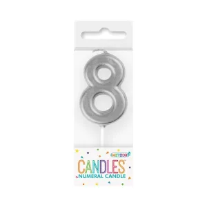 Mini Silver No. 8 Numeral Pick Candles