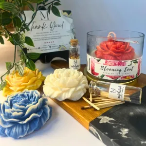 Momabatti Floral Peony Blooming Soul Candle_Cherry Blossom, Handmade_Pure Soy Wax_Candlenight, Home Decor, Gifting_570gms_Green_120hrs