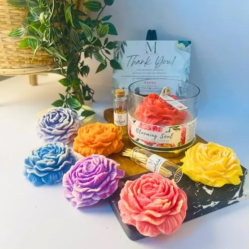 Momabatti Floral Peony Blooming Soul Candle_Cherry Blossom, Handmade_Pure Soy Wax_Candlenight, Home Decor, Gifting_570gms_Green_120hrs