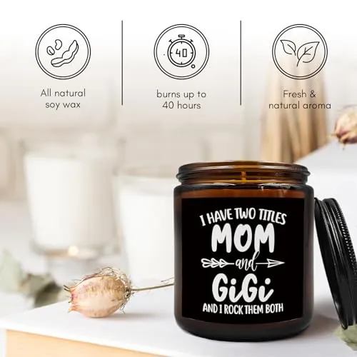 PUHEI Gigi Gifts Candle, Gigi Gifts for Grandma, Gifts for Gigi from Grandkids, Mothers Day Candle Gifts for Gigi Mom Grandma, I Have Two Titles Mom and Gigi I Rock Them Both Soy Scented Jar Candles