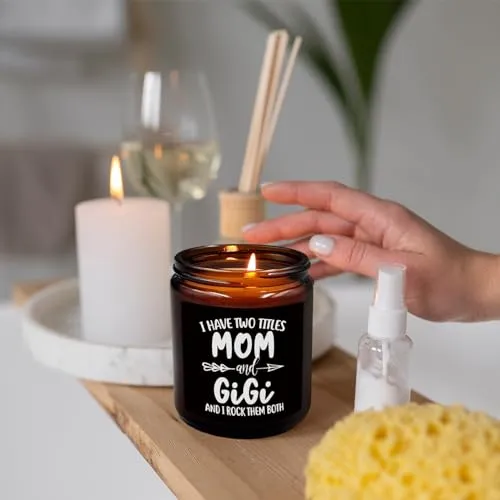 PUHEI Gigi Gifts Candle, Gigi Gifts for Grandma, Gifts for Gigi from Grandkids, Mothers Day Candle Gifts for Gigi Mom Grandma, I Have Two Titles Mom and Gigi I Rock Them Both Soy Scented Jar Candles