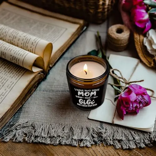 PUHEI Gigi Gifts Candle, Gigi Gifts for Grandma, Gifts for Gigi from Grandkids, Mothers Day Candle Gifts for Gigi Mom Grandma, I Have Two Titles Mom and Gigi I Rock Them Both Soy Scented Jar Candles