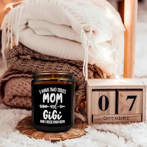 PUHEI Gigi Gifts Candle, Gigi Gifts for Grandma, Gifts for Gigi from Grandkids, Mothers Day Candle Gifts for Gigi Mom Grandma, I Have Two Titles Mom and Gigi I Rock Them Both Soy Scented Jar Candles