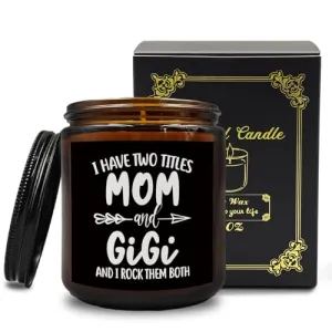 PUHEI Gigi Gifts Candle, Gigi Gifts for Grandma, Gifts for Gigi from Grandkids, Mothers Day Candle Gifts for Gigi Mom Grandma, I Have Two Titles Mom and Gigi I Rock Them Both Soy Scented Jar Candles
