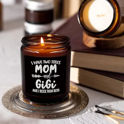 PUHEI Gigi Gifts Candle, Gigi Gifts for Grandma, Gifts for Gigi from Grandkids, Mothers Day Candle Gifts for Gigi Mom Grandma, I Have Two Titles Mom and Gigi I Rock Them Both Soy Scented Jar Candles