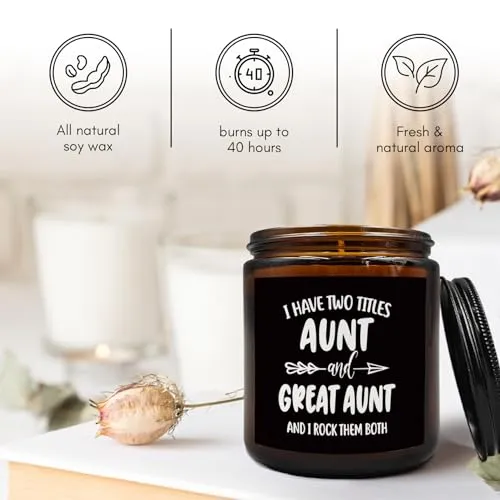 PUHEI Great Aunt Gifts Candle, Aunt Candle Gift, Mothers Day Candle Gifts for Great Aunt Auntie, Aunt Gifts from Nephew Niece, I Have Two Titles Aunt and Great Aunt Soy Scented Jar Candles