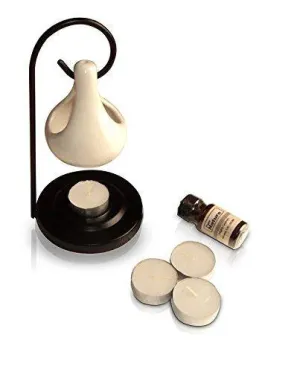Pure Source India Aroma Set with 10 ML Aroma Oil and 4 Tea Light Candles, Relaxing Fragnance, White