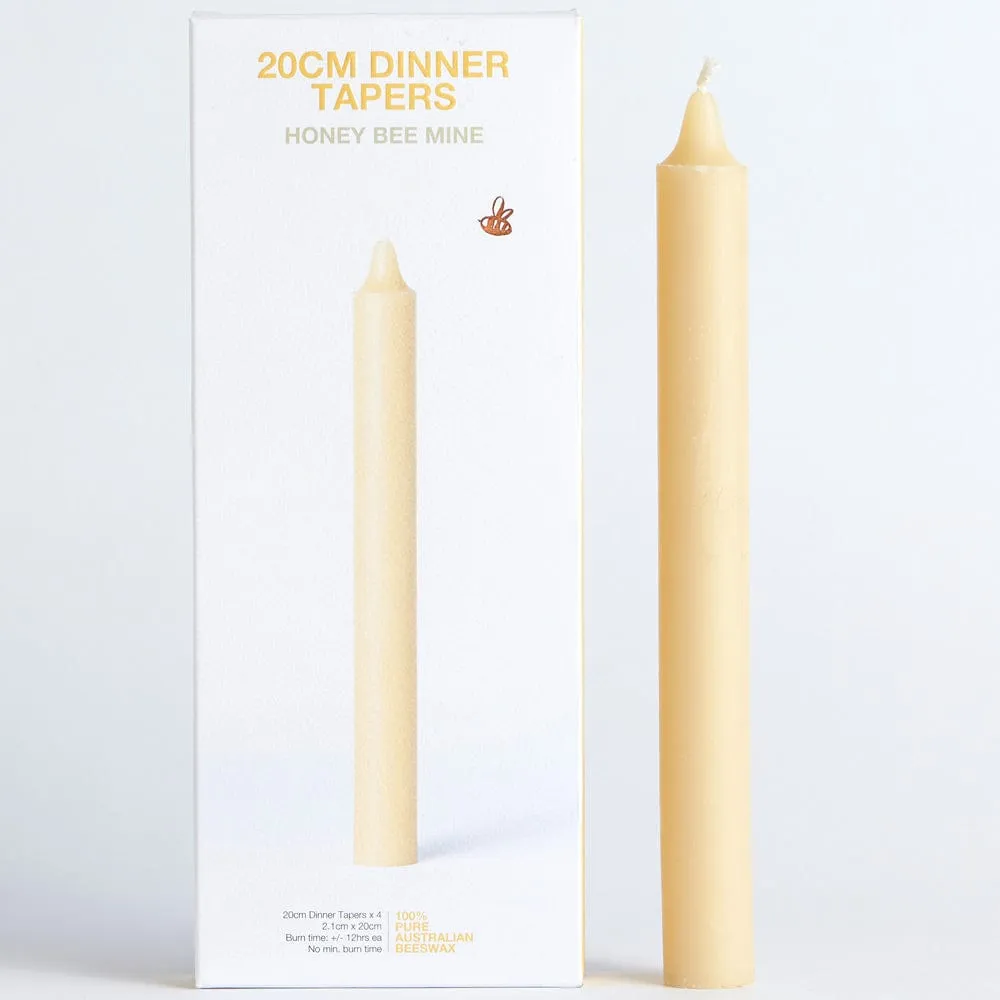 Queen B Beeswax Taper Candles (4pk) - 20cm/12hr Burn Time