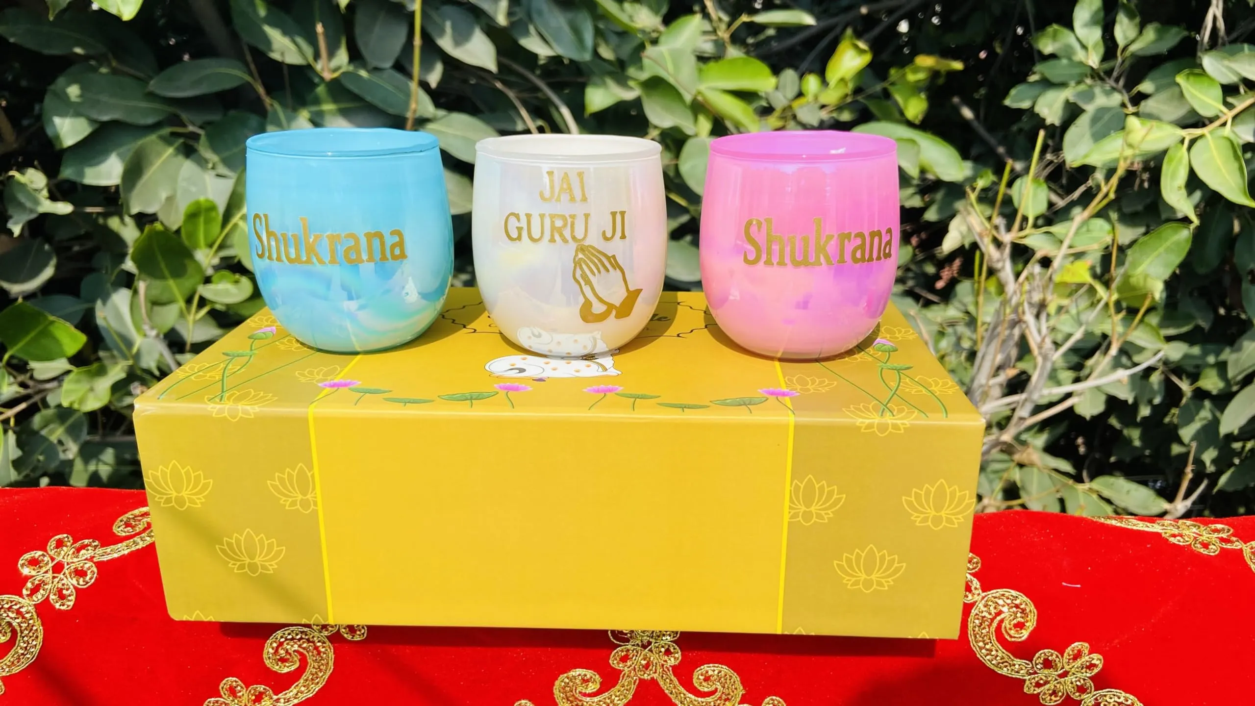RJKART Holographic Glass Candle with Box for Women Men Birthday Wedding Christmas Gift Decorative Vinyl Printing Aromatheraphy Candle (Pack of 3, 180 Gram Each)