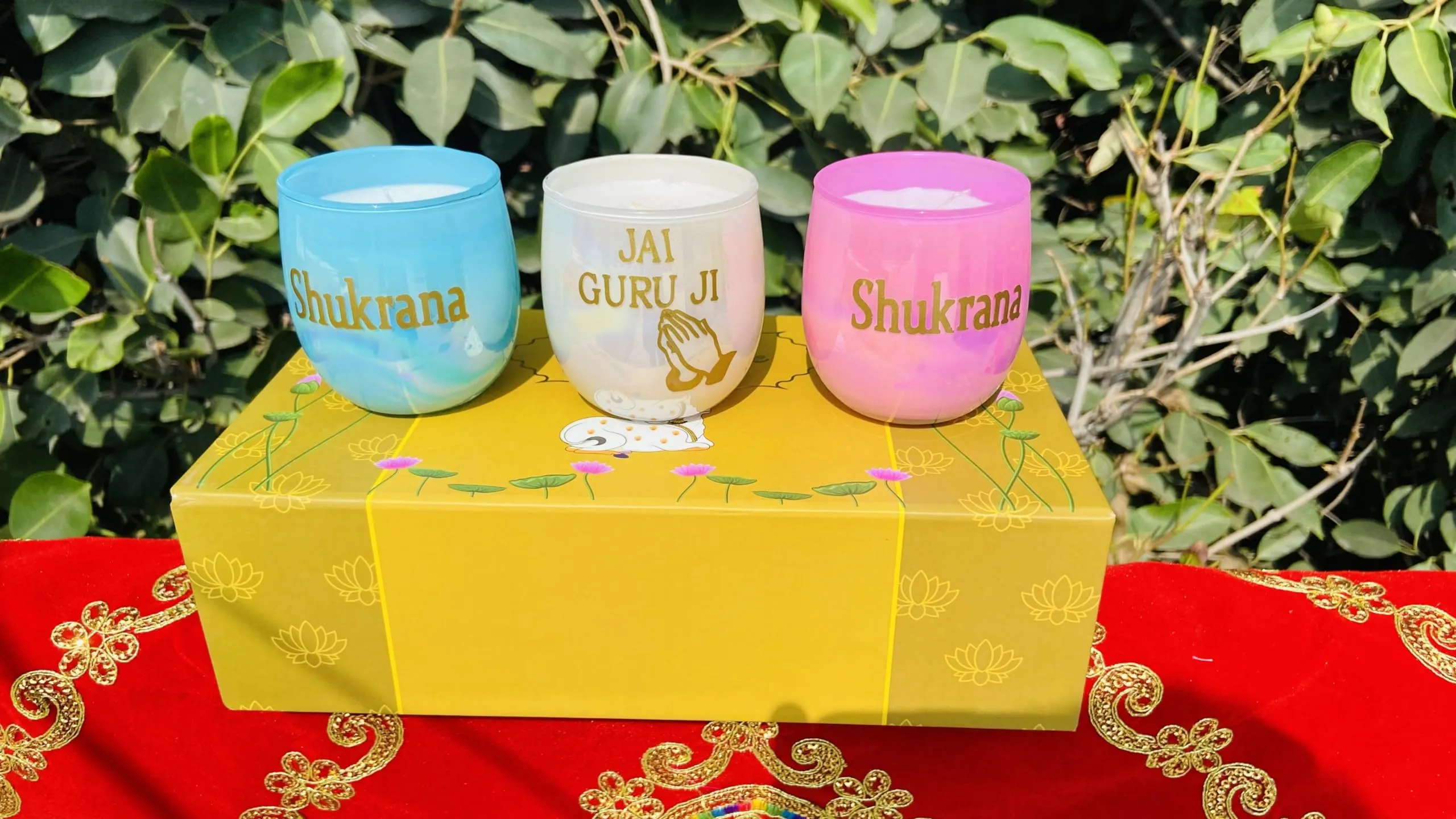 RJKART Holographic Glass Candle with Box for Women Men Birthday Wedding Christmas Gift Decorative Vinyl Printing Aromatheraphy Candle (Pack of 3, 180 Gram Each)