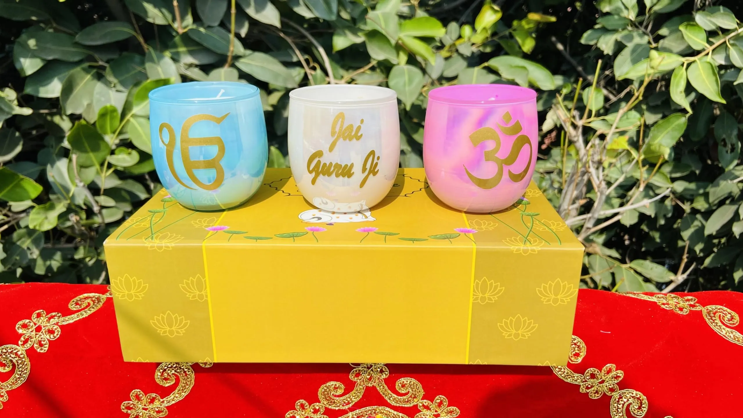 RJKART Holographic Glass Candle with Box for Women Men Birthday Wedding Christmas Gift Decorative Vinyl Printing Aromatheraphy Candle (Pack of 3, 180 Gram Each)