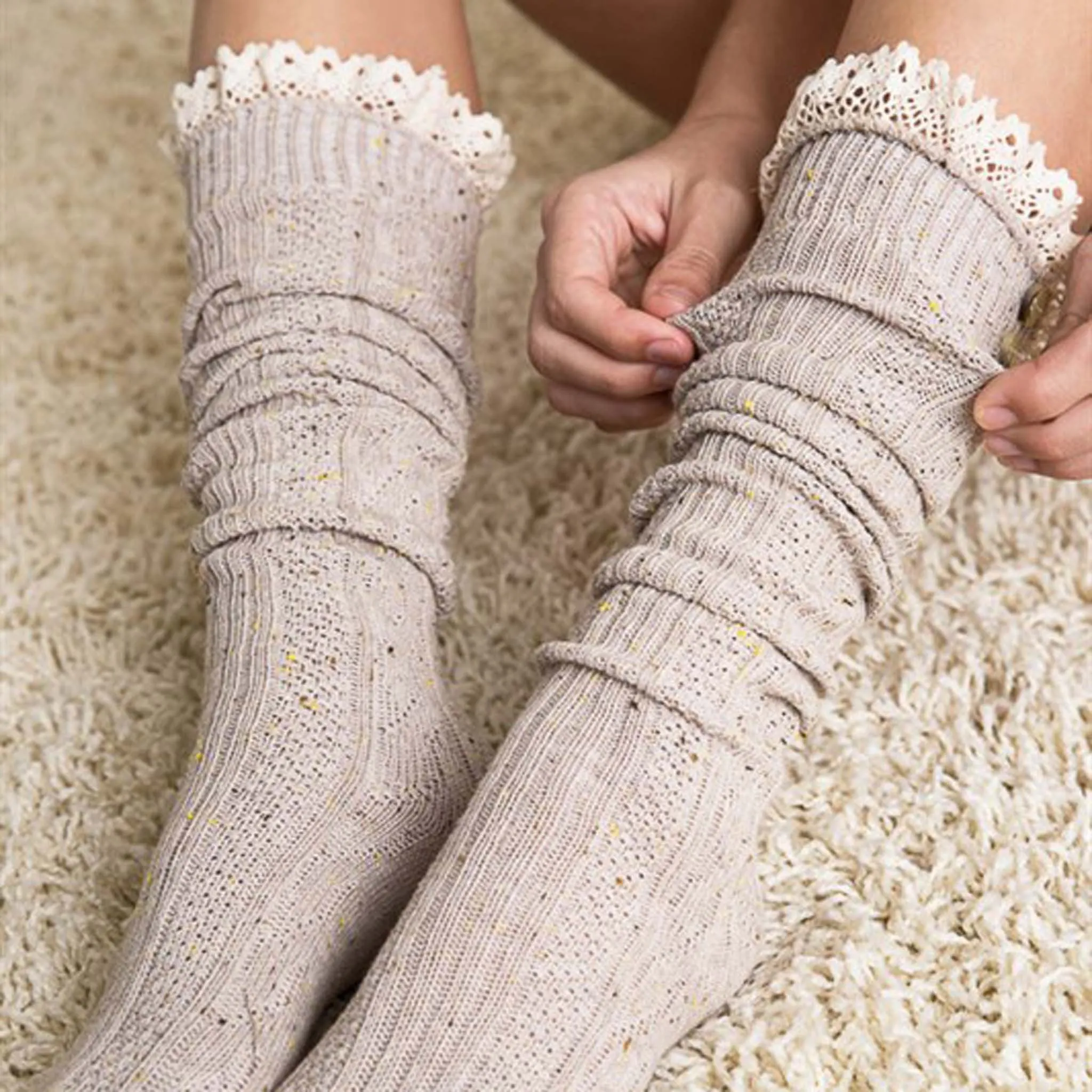 Rosewood Lace Socks in Taupe