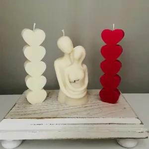 Sapi’S Candles: Awaken Your Desire...™ Scented Heart Pillar Candles with Cute Couple, Soy Wax | Best Valentine's Day Gift |120 Gram Each,10 Hours (White & Red) (Pack of 3)