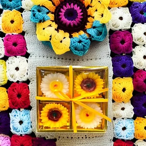 The Decor Affair Set of 4 Beautiful Sunflower-Shaped Wax Floating Candles in Multicolour - Perfect for Home Decor, Diwali Gifting, and New Year Celebrations. (Yellow and White)