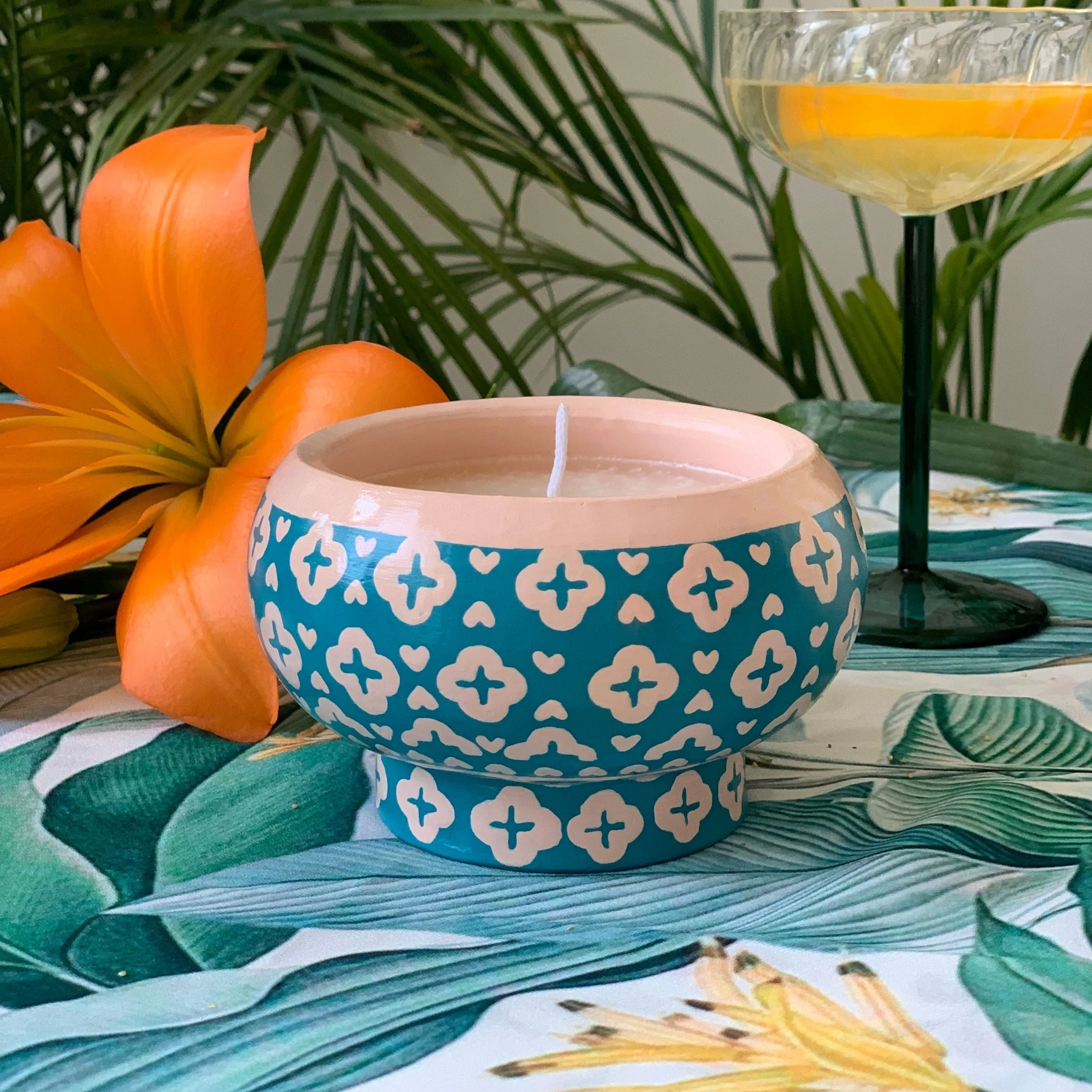 Tropic Teal handpainted Soy wax candle