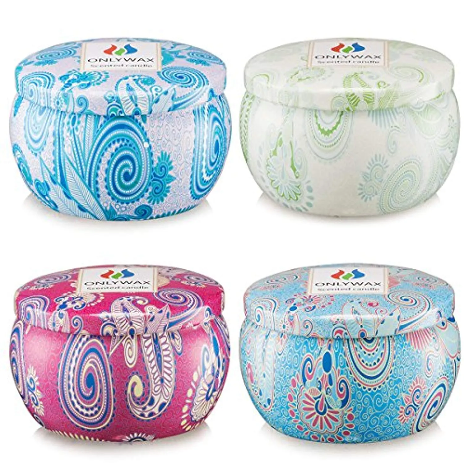 Vanilla,Lemongrass, French Lavender and Rose Strongly Scented Sustainable Vegan Natural Soy Travel Tin Candles, 4-Pack