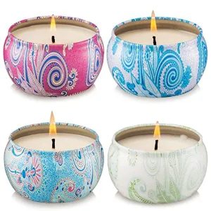 Vanilla,Lemongrass, French Lavender and Rose Strongly Scented Sustainable Vegan Natural Soy Travel Tin Candles, 4-Pack