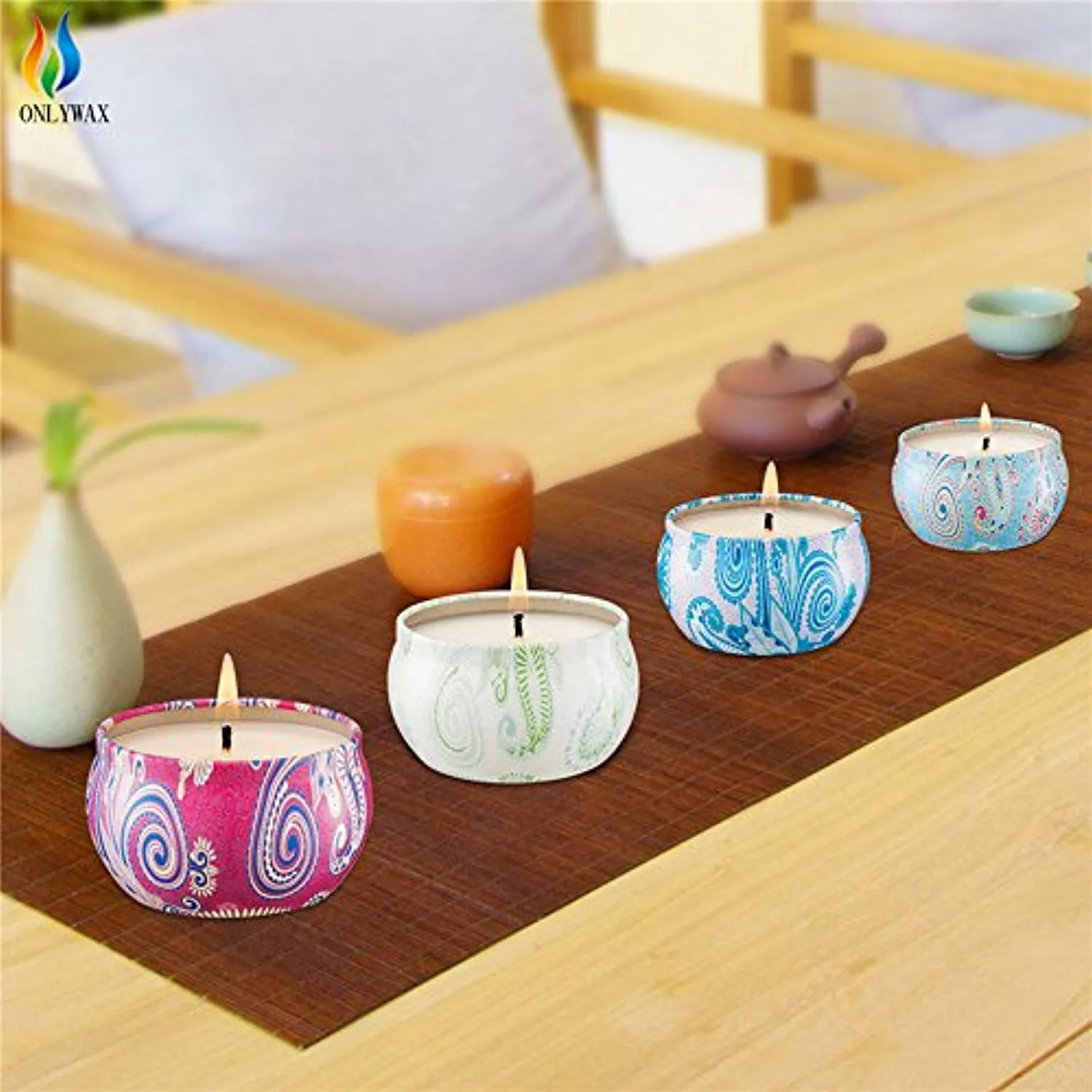Vanilla,Lemongrass, French Lavender and Rose Strongly Scented Sustainable Vegan Natural Soy Travel Tin Candles, 4-Pack