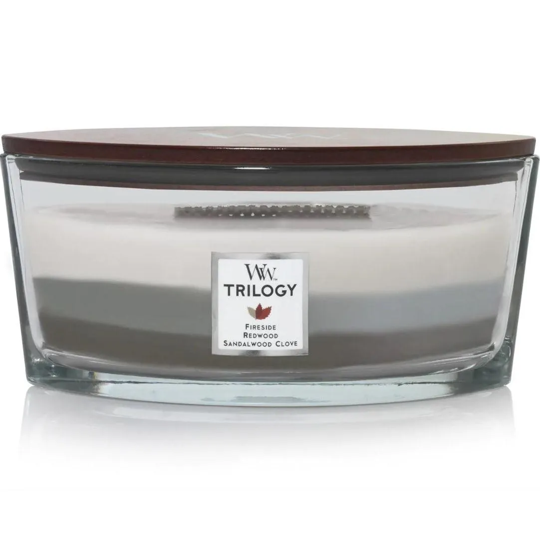 WoodWick Warm Woods Trilogy Candle Crackles As It Burns Ellipse Hearthwick