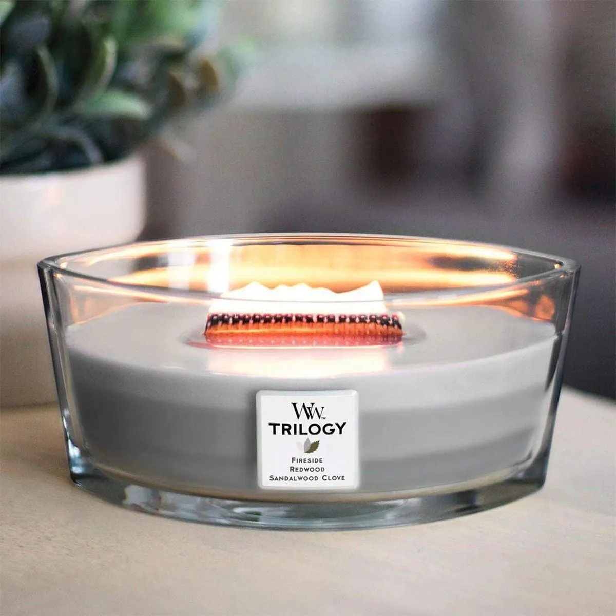 WoodWick Warm Woods Trilogy Candle Crackles As It Burns Ellipse Hearthwick
