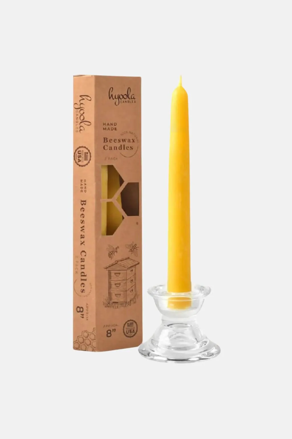 Yellow Beeswax 8" Taper Candles, Box of 4